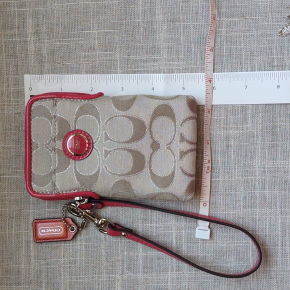 Coach Signature Small Canvas Beige/Pink Top Zip Wristlet - Picture 10 of 10
